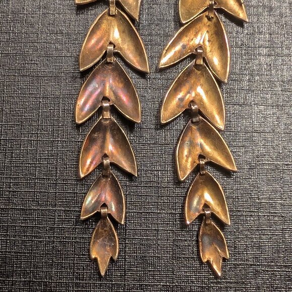 Dangle Leaf Earrings purple Enamel Sterling Silver Vermeil Gold Plate Estate Vtg - Picture 5 of 7